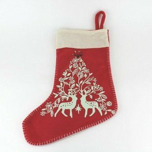 Red Old Navy Felt Jeweled Reindeer Christmas Tree 17.5 Inch Hanging Stocking EUC